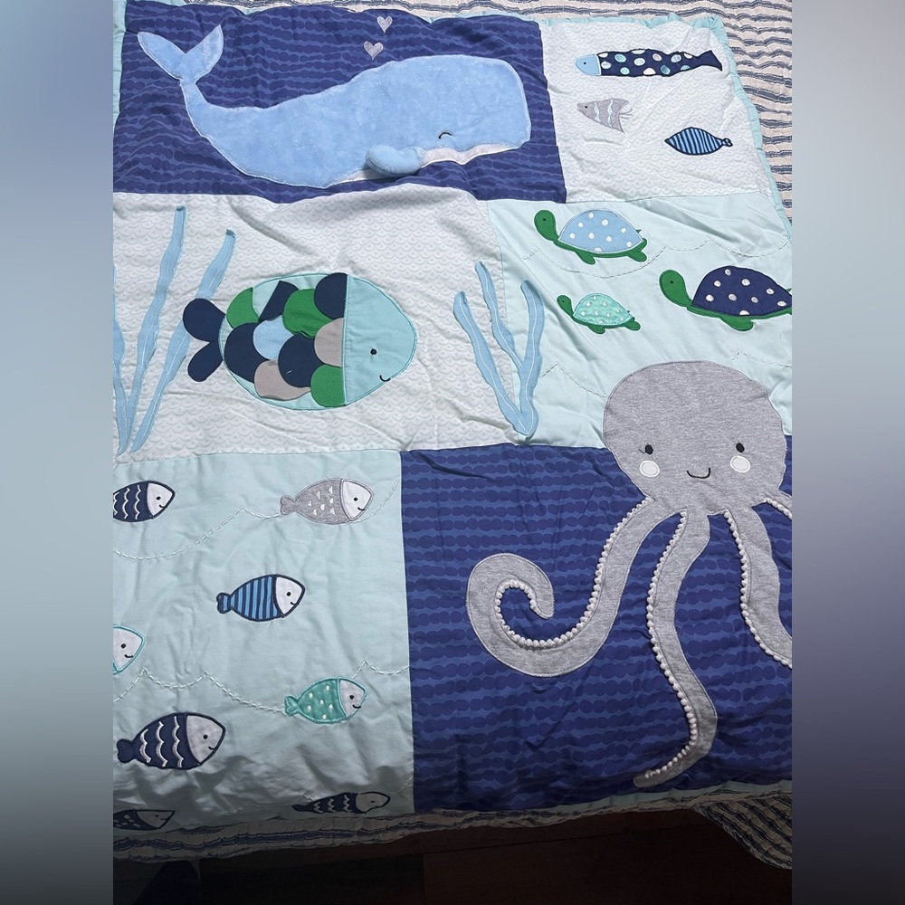 Lambs and Ivy Oceania baby comforter and crib skirt